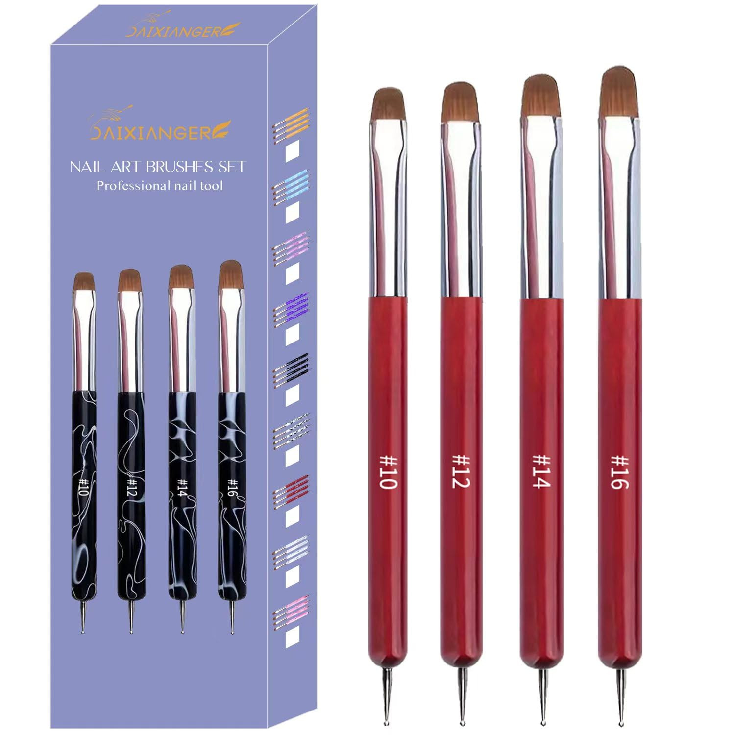 4Pcs French Tip Brush, Double-Ended French Brushes for Nails with Dotting Tool,
