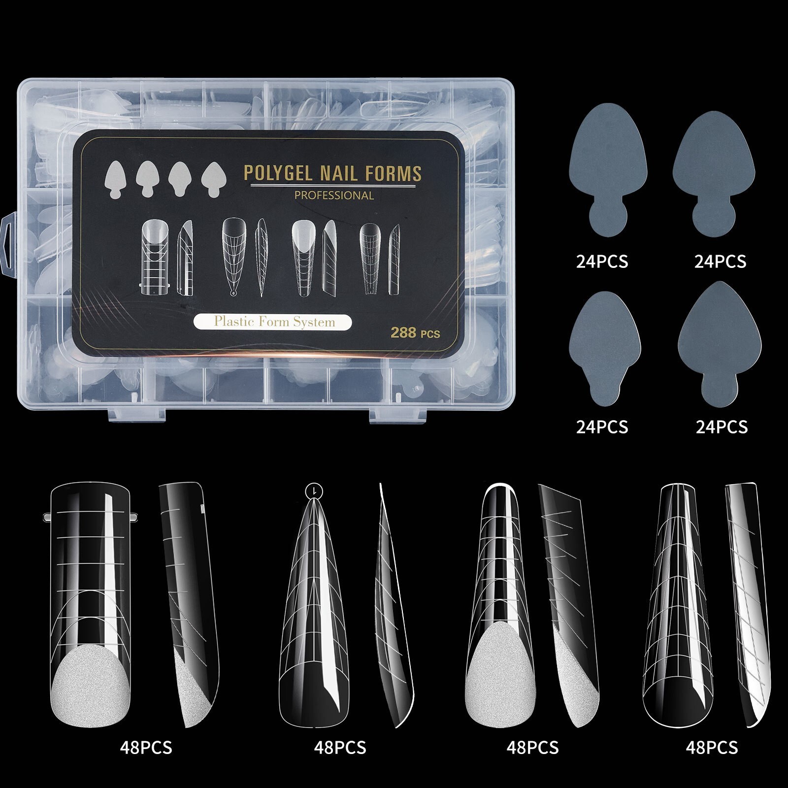 288Pcs/Box Poly Nail Gel Extension Mold Tips Nail Art Dual Quick Building Forms