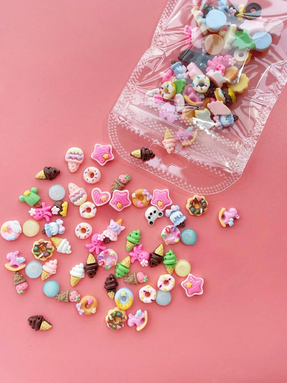 50pcs/Bag Cute Miniature Resin Food Toys Random Color Diy Cream Glue Cartoon