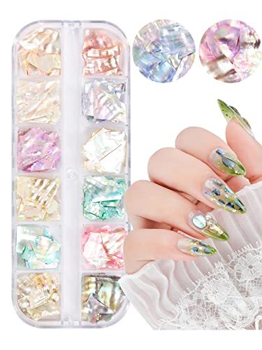 24 Grids Seashell Nail Art Nail Flakes, Irregular Abalone Seashell colorfulA