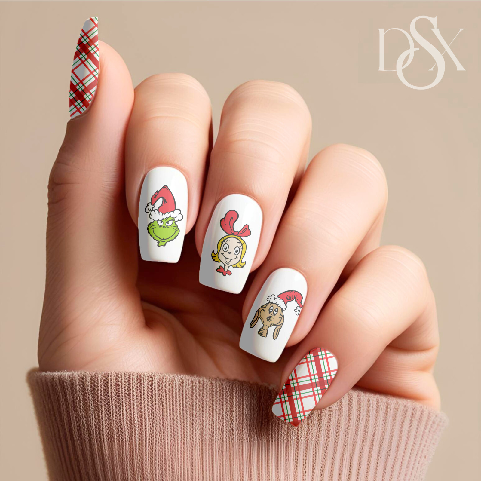 Grinch Crew Holiday Christmas Nail Decals Water Transfer Clear Overlay