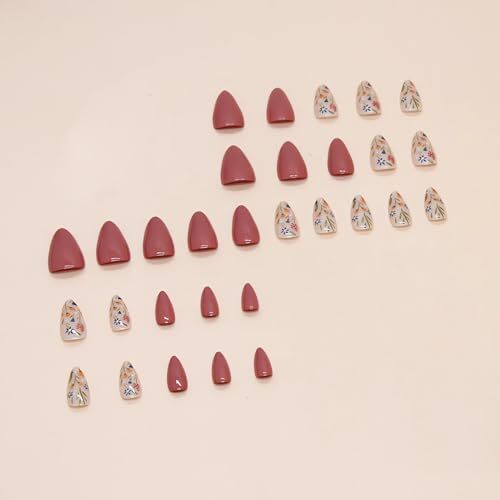 Short Press on Nails Almond Brown Flower Nails Press Ons Extra Short style6