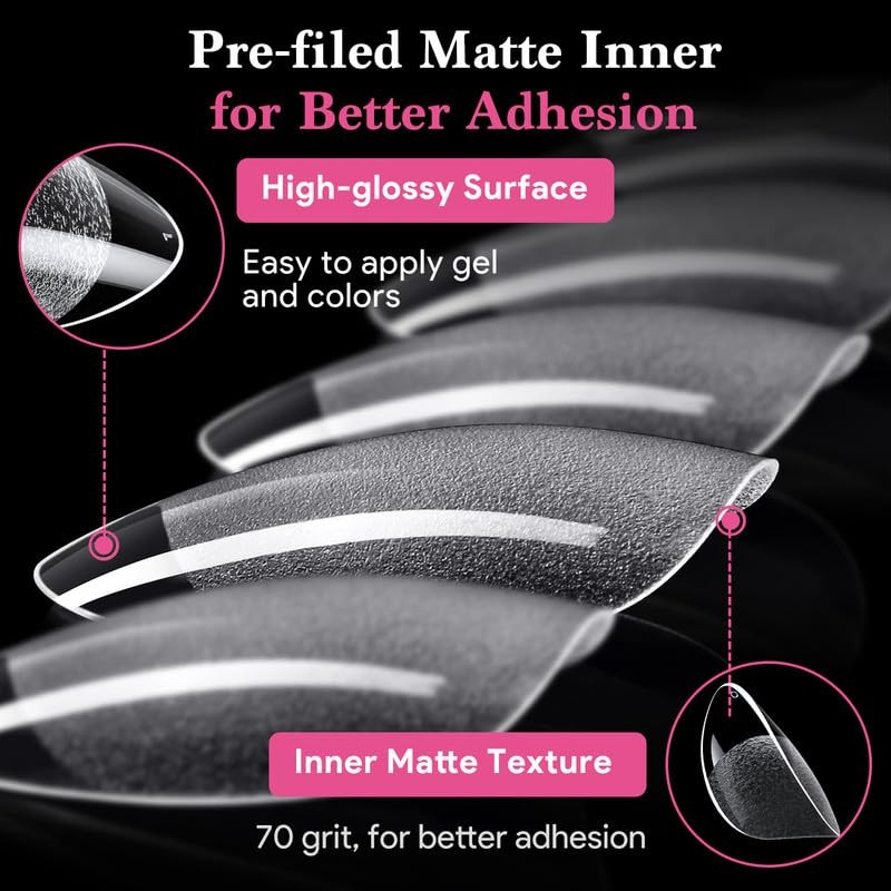 Extra Short Almond False Nail Tips, 15 Sizes 510 PCS Clear A-Extra Short Almond