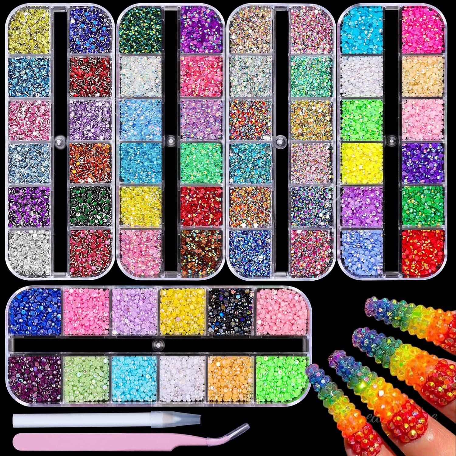 20000Pcs 2Mm Sparkling Crystal Nail Rhinestones Pearls Kit, 5 Boxes Flatback Mul