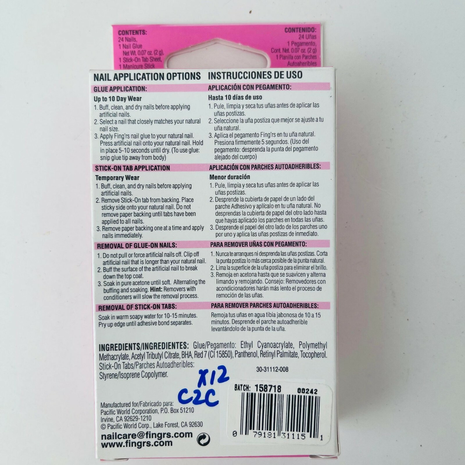 Set of 3 Fing’rs Edge Fashion Nails, W/ Glue & Stick-on, Short, 24 Nails – 31115