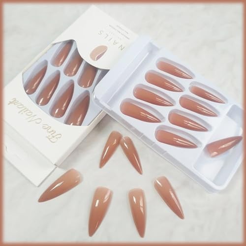 Coquette 24 Pcs Long Fake Nails – Stiletto Manicure Art with Glossy Design H
