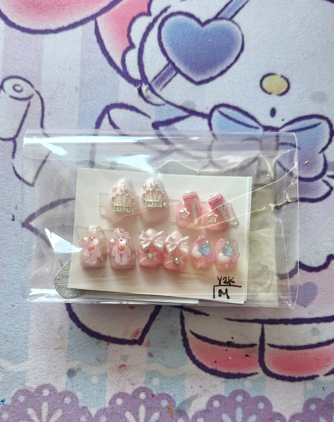 Hand Painted Custom “Y2K” Extra Short Almond Length Press On Nails (size M)