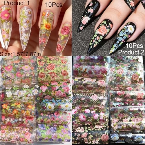 Sheets Nail Art Transfer Foil Stickers, 1.57×7.87In Flower Lace Holographic 58