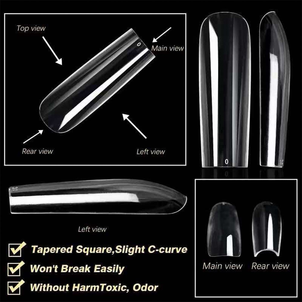 Soft Gel Square Tips – Clear Full Cover Fake Nails Large Gel X Tip – 250 pcs
