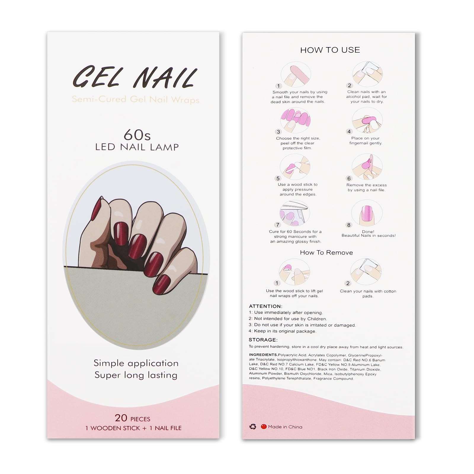 JMEOWIO Gel Nail Stickers Cat Eyes Red Semi Cured
