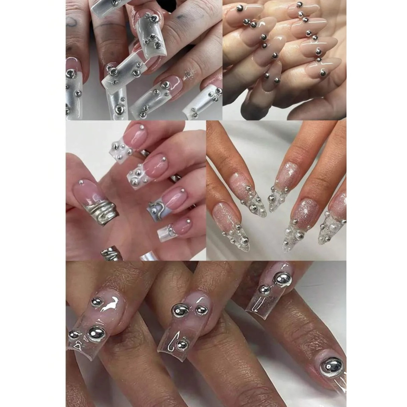 Nail Pearls 12 Grids Half Round Flat-Back Metallic DIY Nail Faux Beads for Women