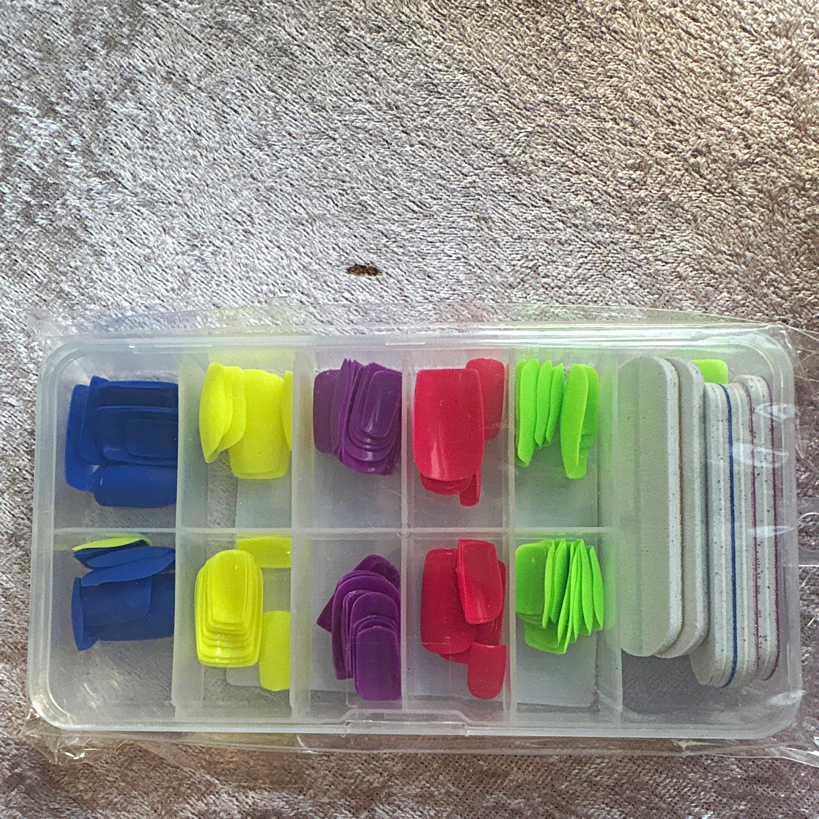 Multicolor Neon Solid Full Cover Long Square Plastic Nail Tips Set w/ Box