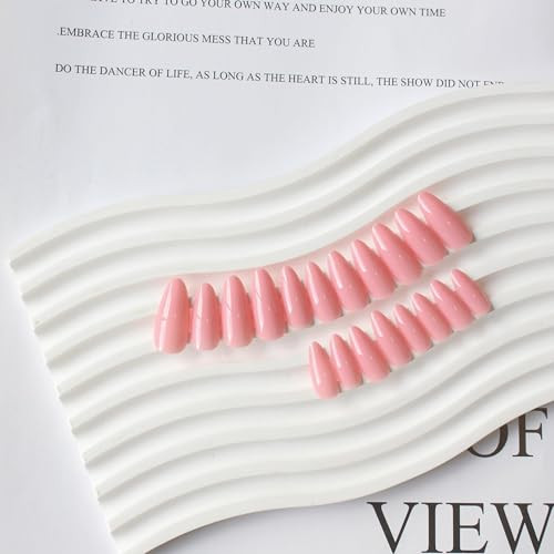 Rose Pink Press on Nails Medium Stiletto Almond, Glossy Press Glossy Rose Pink