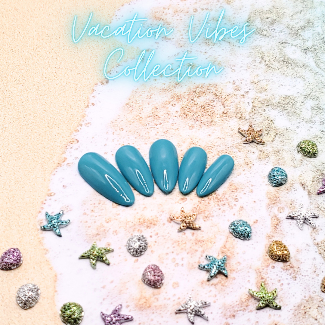 #439 Teal Blue Press On Nails | Handmade | Hard Gel Glue On Nails