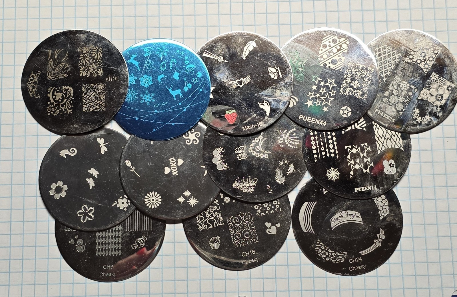Bundle Nail Stamp Round Plates Swirl Argyle Plaid French Tip Christmas Lot Of 12