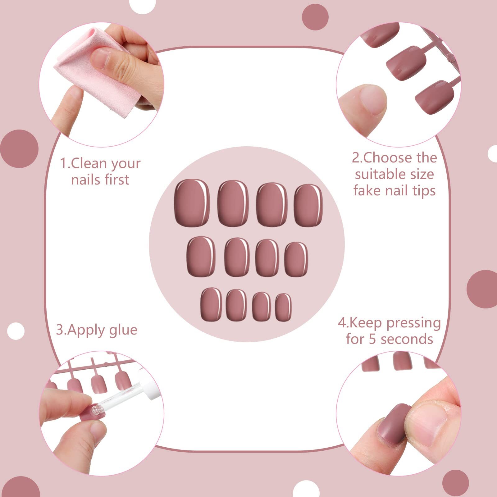 Honoson 720 Pieces Short False Square Artificial Fake Nails Full Cover nails