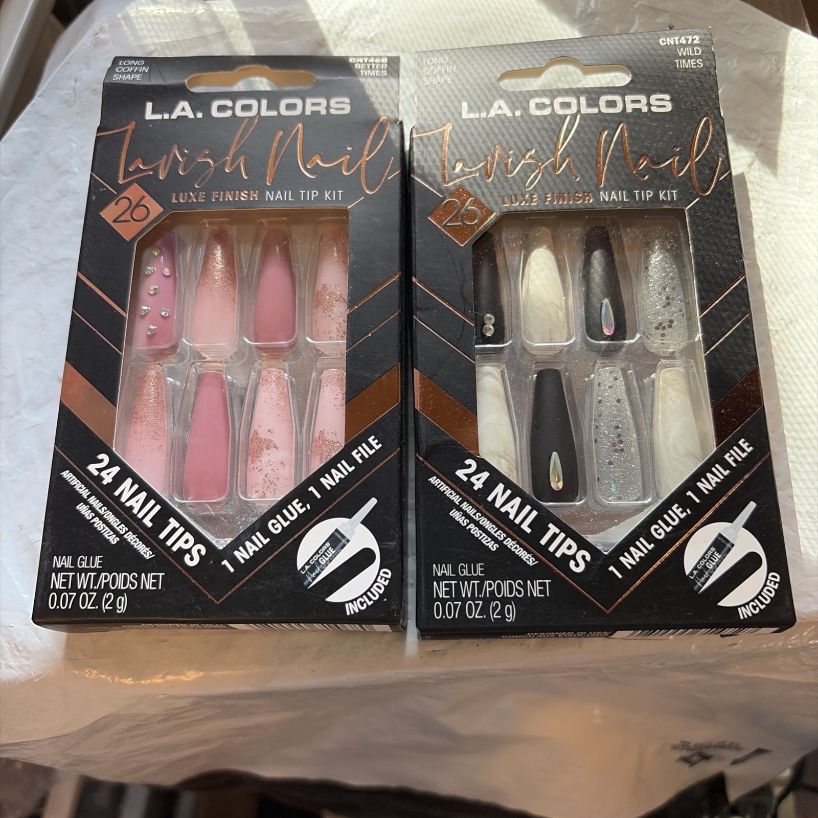 2 Packs L.A. Colors Lavish Nail Luxe Coffin Shape 24 Tips Wild/Better Times NEW