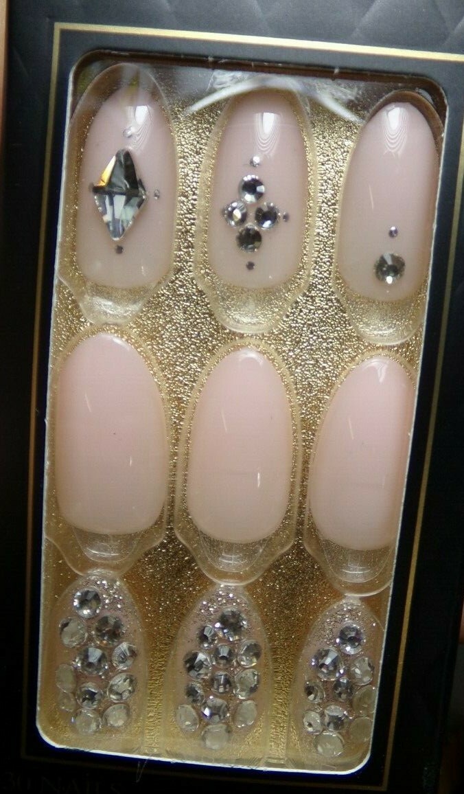 IMPRESS NAILS PRESS ON Medium – Pink Nude, Crystal Colored Gems, ultrafit
