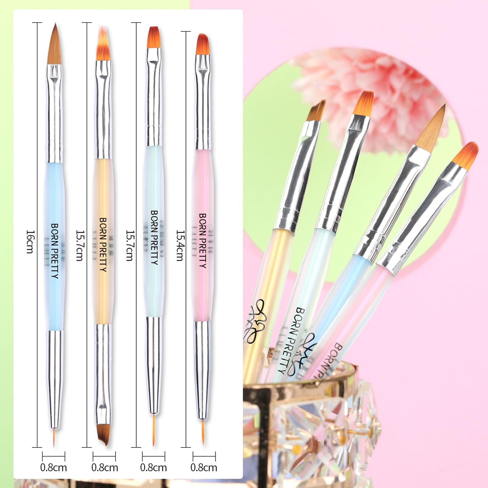 Double-Ended Nail Art Brushes 4Pcs Tool Set Gel Polish Liner Design Pen
