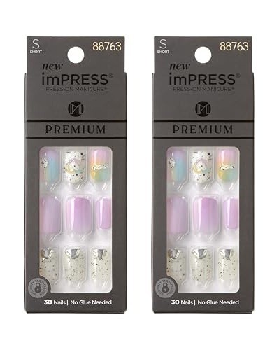 Pack 2 Kiss imPRESS Premium Edition, Sweet Life, Short Manicure Press-On Nails