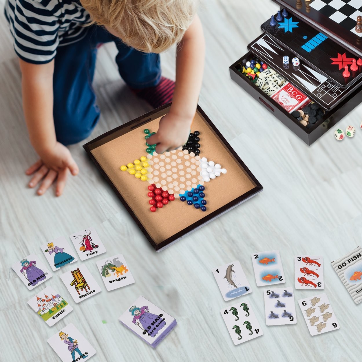 Board Game Set – Deluxe 15 in 1 13.5 inches x 13 x 6.5 inches, Black