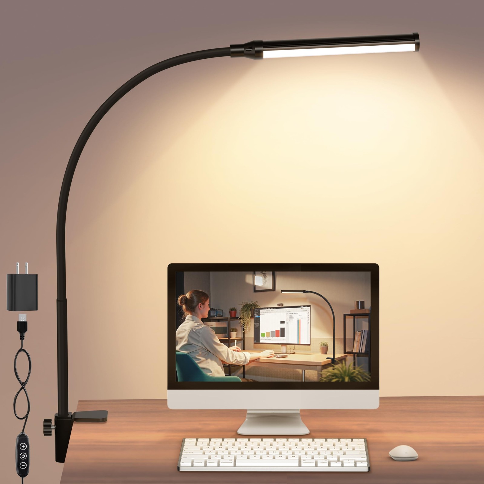 ShineTech LED Desk Lamp with Clamp, Clip On Desk Lamp for Home Office, 3000K …