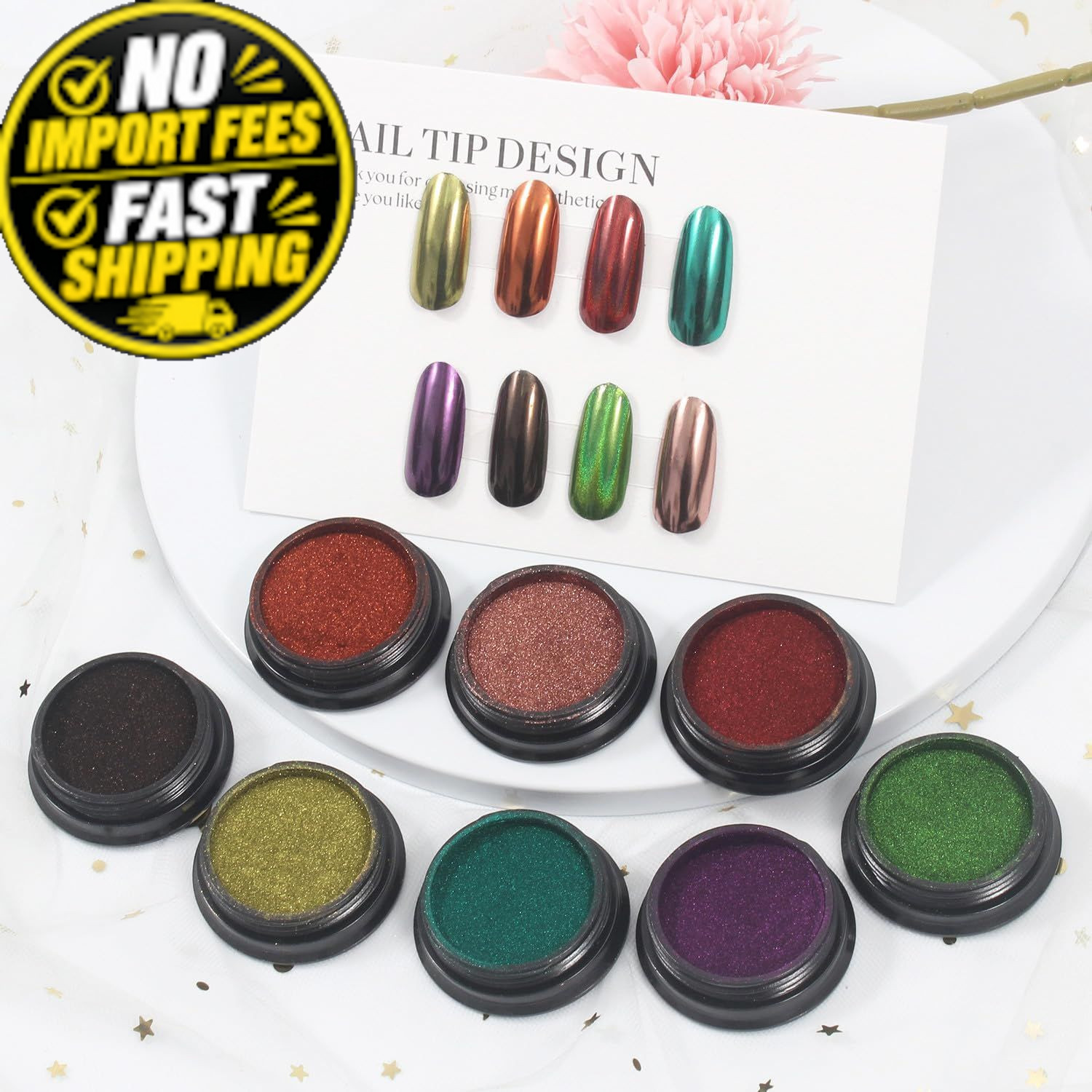 Artdone 16 Jars Chrome Nail Pearl Powder Silver and Gold 16 pcs colorful