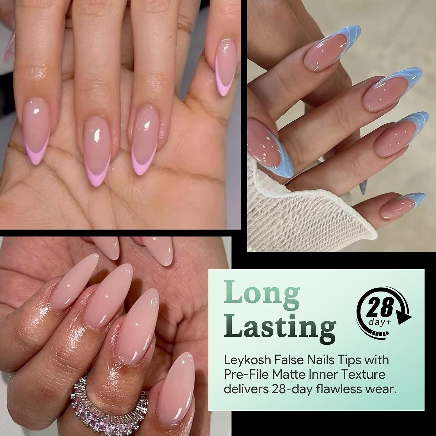 Medium Almond Acrylic Gel Nail Tips Full Cove Soft Fake Nails 216pcs B-Medium