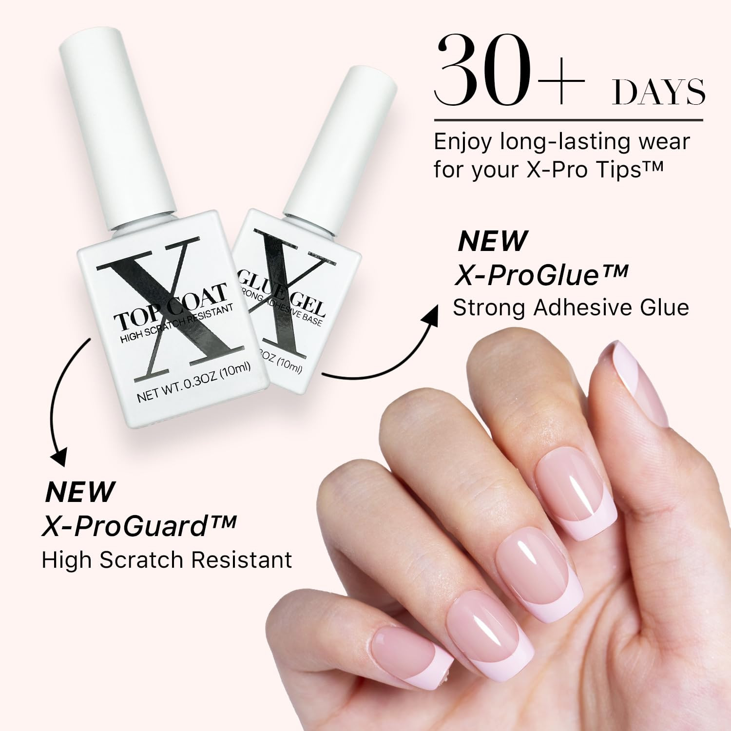 SXC Cosmetics French Tip Press on Nails – Skin Tone Nude and Color Series, XS Sq