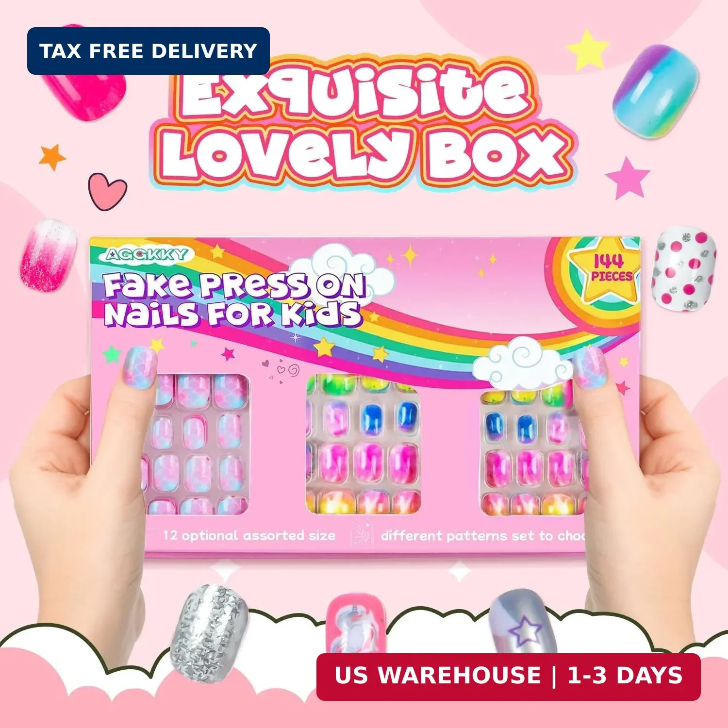 144 Pieces 6 Pack Kids Press on Nails Artificial Fake Nails for Kids Girls Pr…