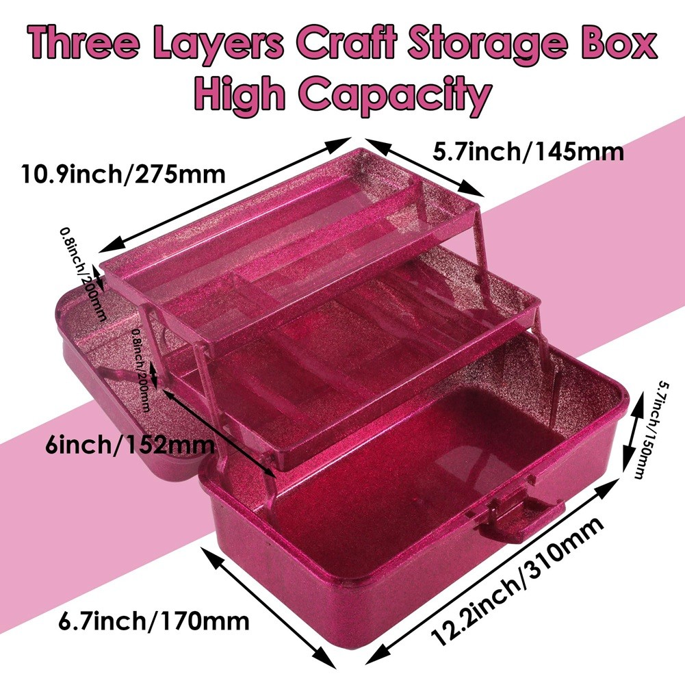 Glitter & Craft Tool Storage Box,3-Layer Stackable Carry Tackle Box Sewing5900