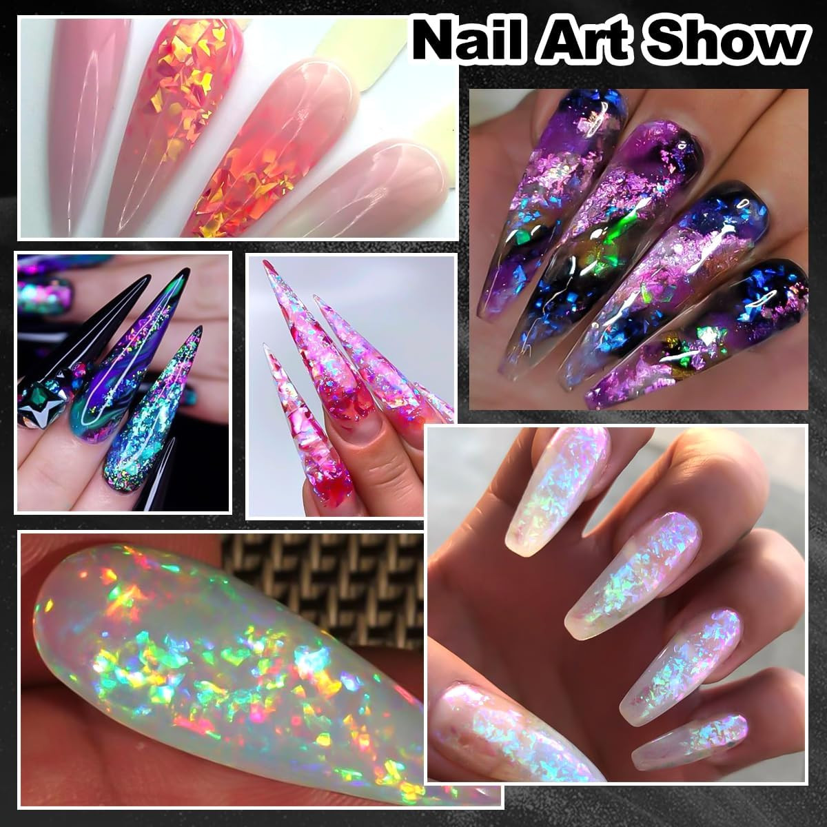 Chameleon Nail Glitter Flakes,6 Colors Ice Transparent Aurora Opal Sequins Chrom