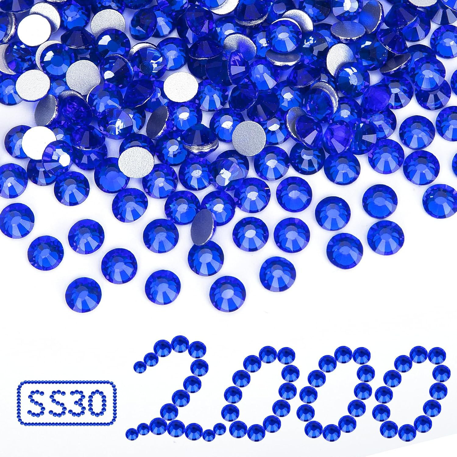 10000PCS Royal Blue Rhinestones Bulk, Flat Back Crystal Glass Stone round Gems,S