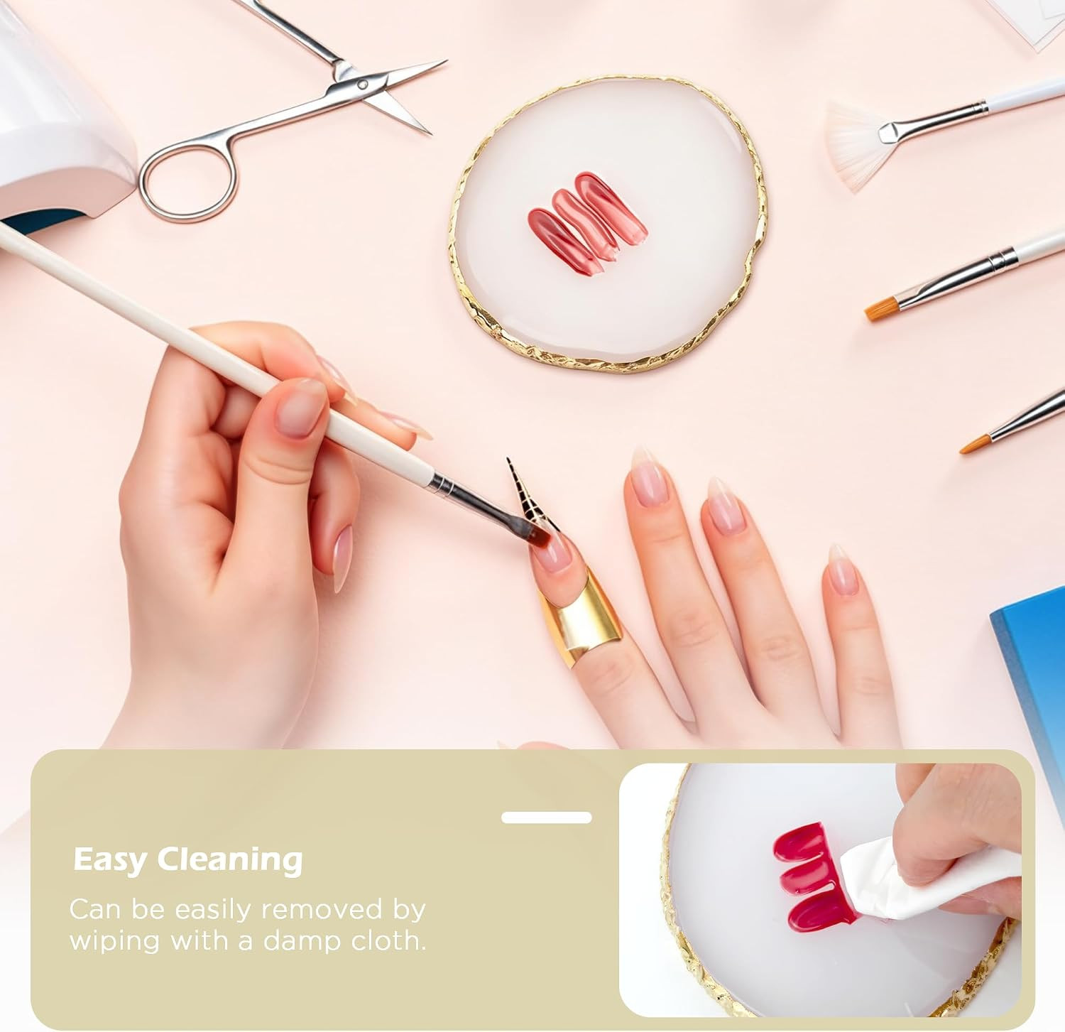 Resin Nail Art Palette Gold Edge Polish Plate Color Mixing Palette for DIY Nail