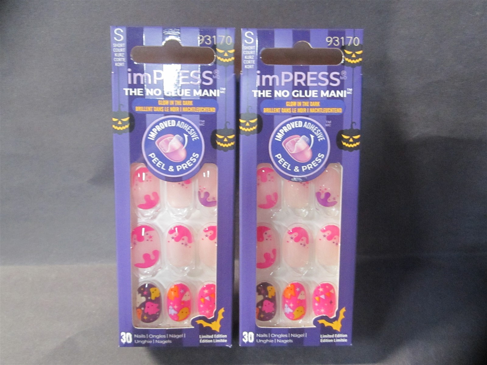Kiss Impress The Fear Pink Short Oval Glow In The Dark Press On Nails – Lot of 2