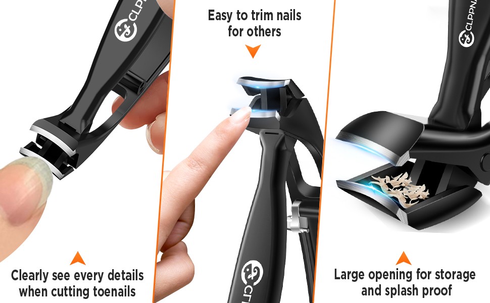 Nail Clippers for Seniors, Wide Jaw Fingernail Clippers and Angled Head