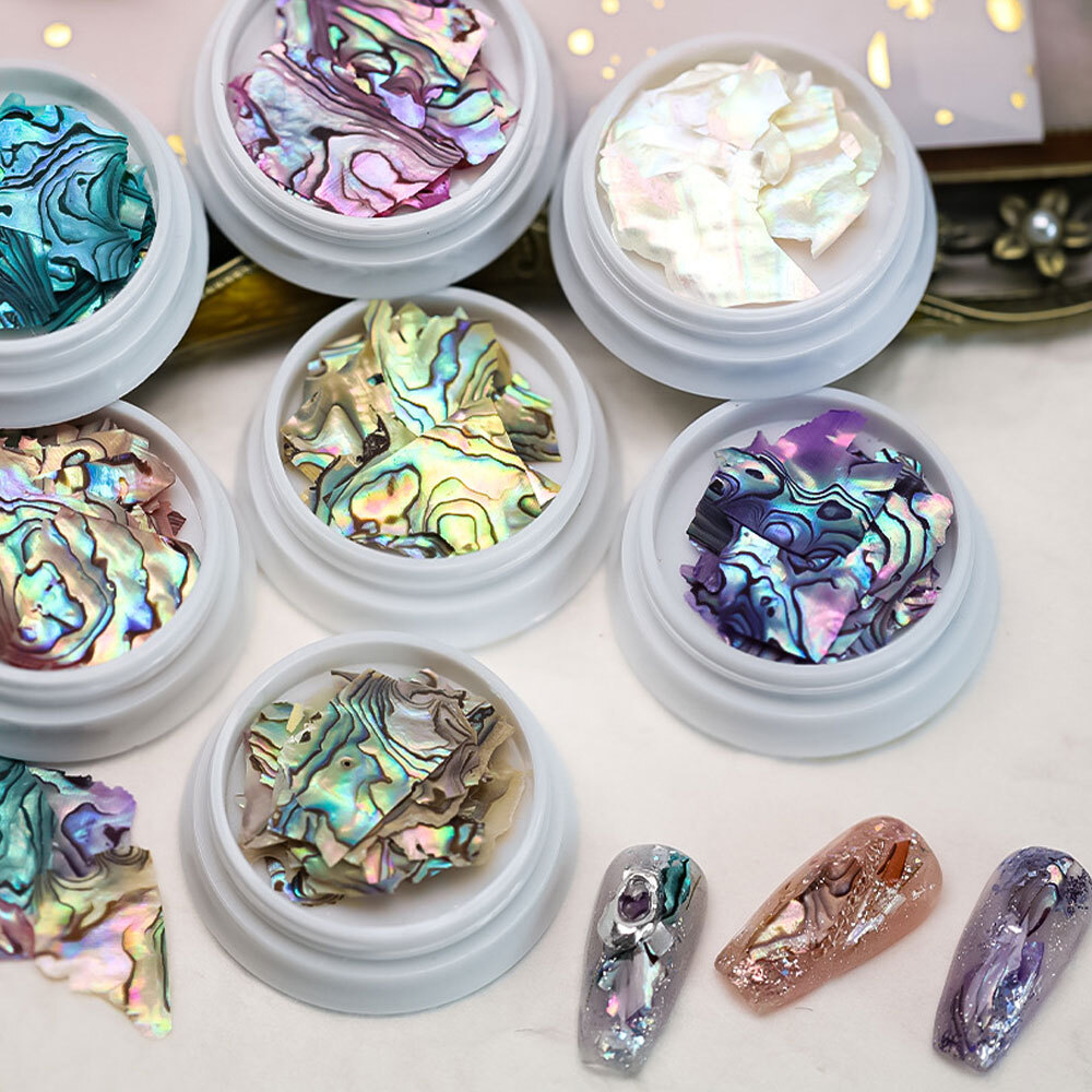 2Pcs Nail Art Sequins Natural Seashell Texture Irregular Thin Abalone Slice