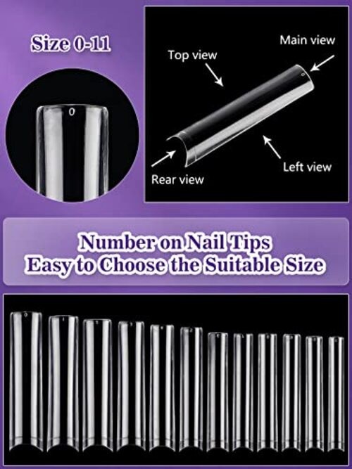 504PCS XXL Square No C Curve Nail Tips for 504Pcs clear half cover square