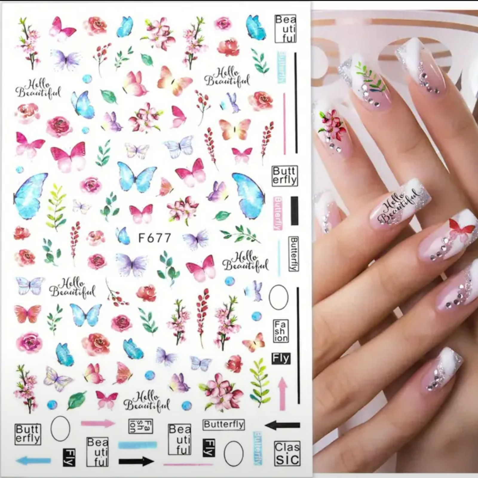 3D Butterfly Floral Nail Art Stickers, Spring Summer Decals for Manicure, Gel, D