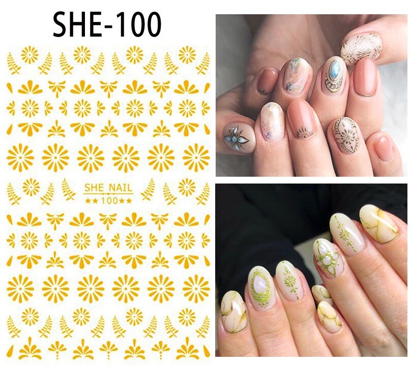 New 48Styles 3D Gold/Silver/Black Nail Art Sticker Chain Flower Star Lines Decor