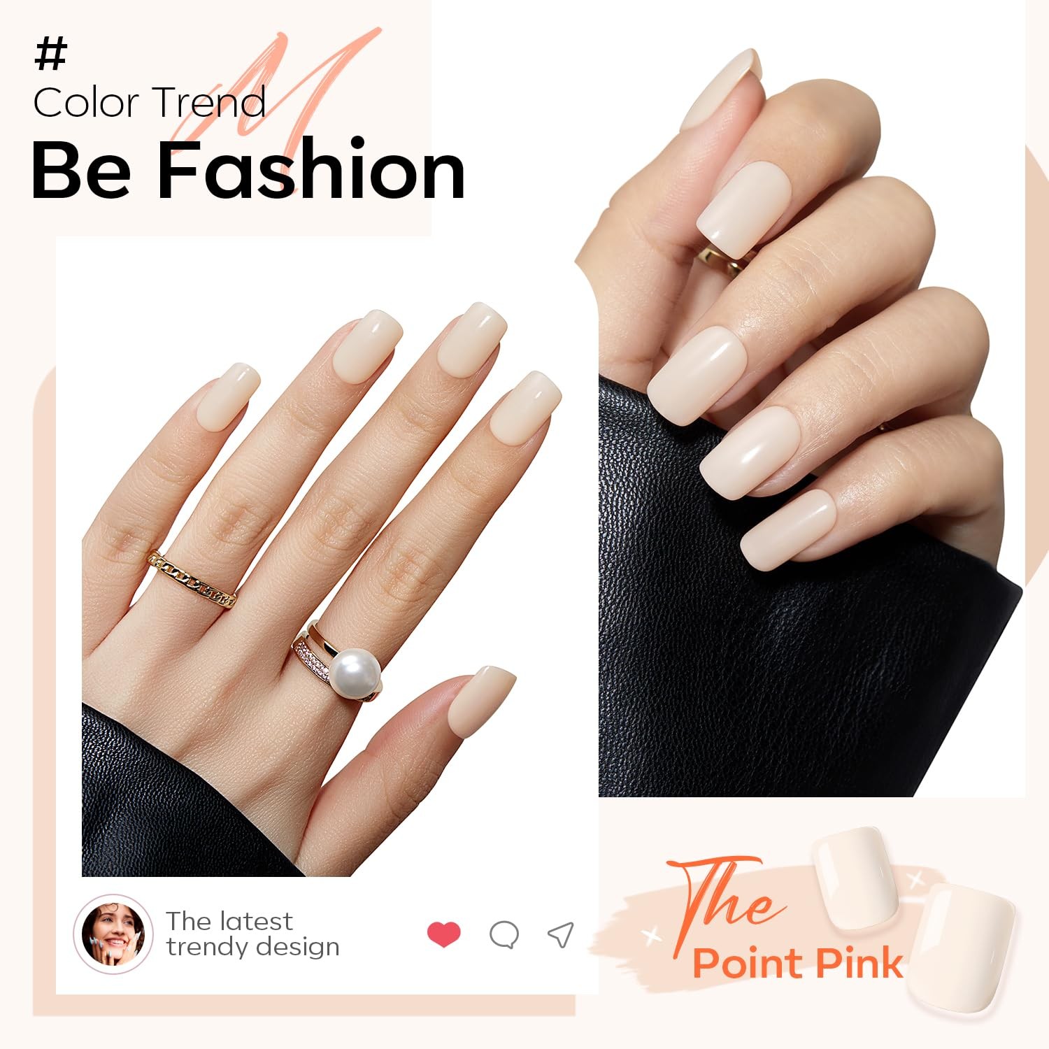 32Pcs White Press on Nails, Upgrade Short Square Fake Nails, A1-Point Pink