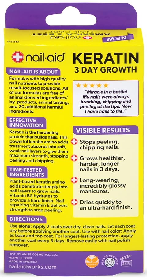 Nail-Aid Keratin 3 Day Growth Nail Treatment & 0.55 Fl Oz (Pack of 1), Clear