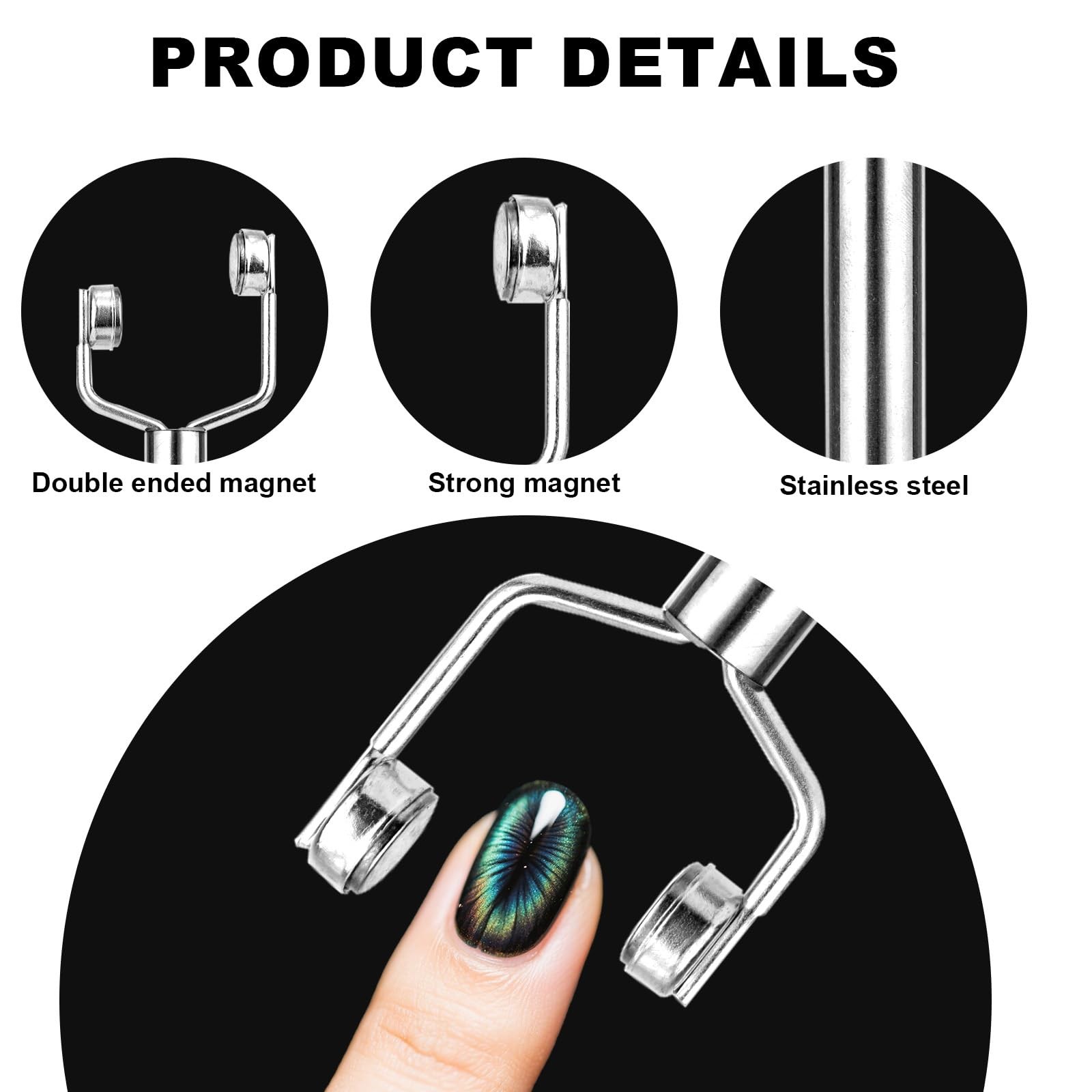 3 in 1 Cat Eye Magnet for Nails, Nail Design Tool Y-Shaped Double Head Silver