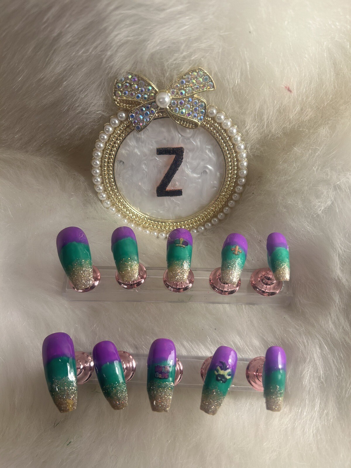 Z NAILZ! Mardi Gras Themed Nails L Coffin In Purple, Green, Gold Press On Nails