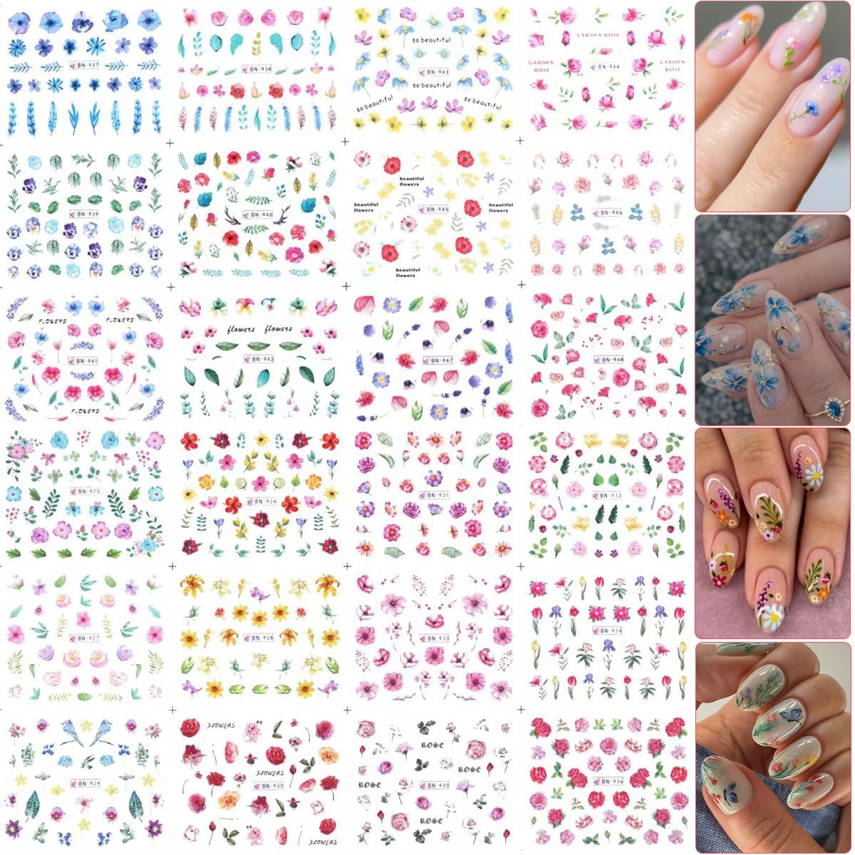 84 Sheets Nail Stickers, Water Transfer DIY Nail Decals, Butterfly Flowers Co…