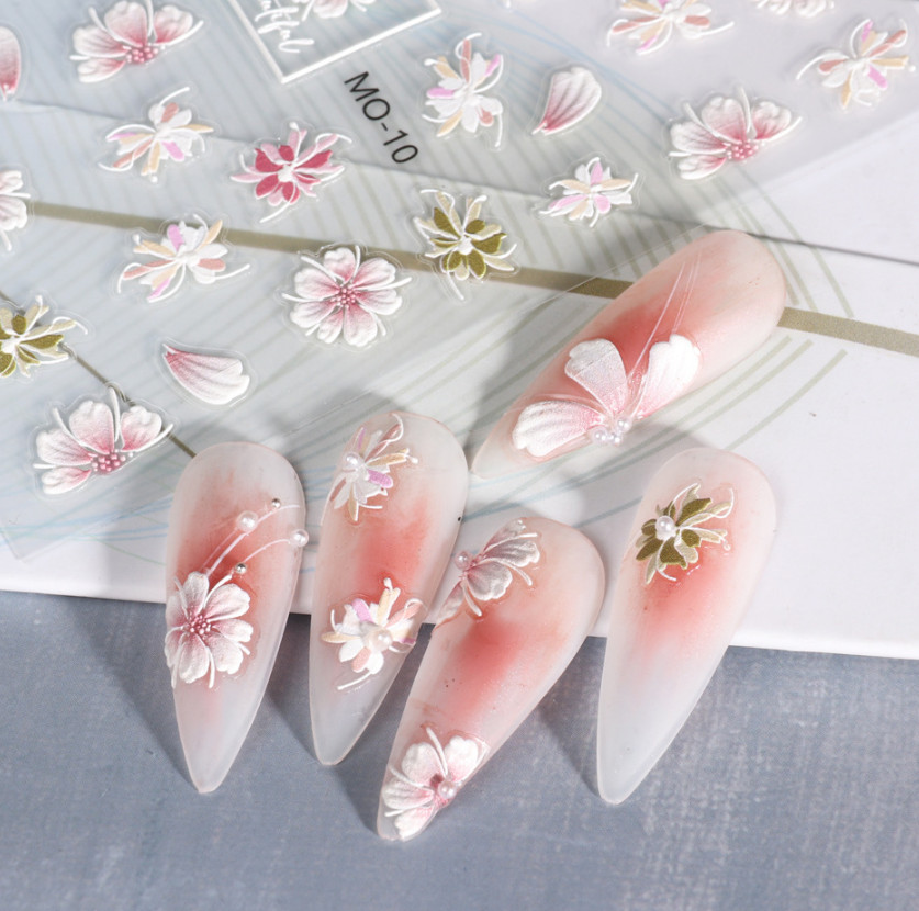 5D Camellia Gradient Pink Nails Stickers Embossed Pentapetal Flowers Fairy NS49