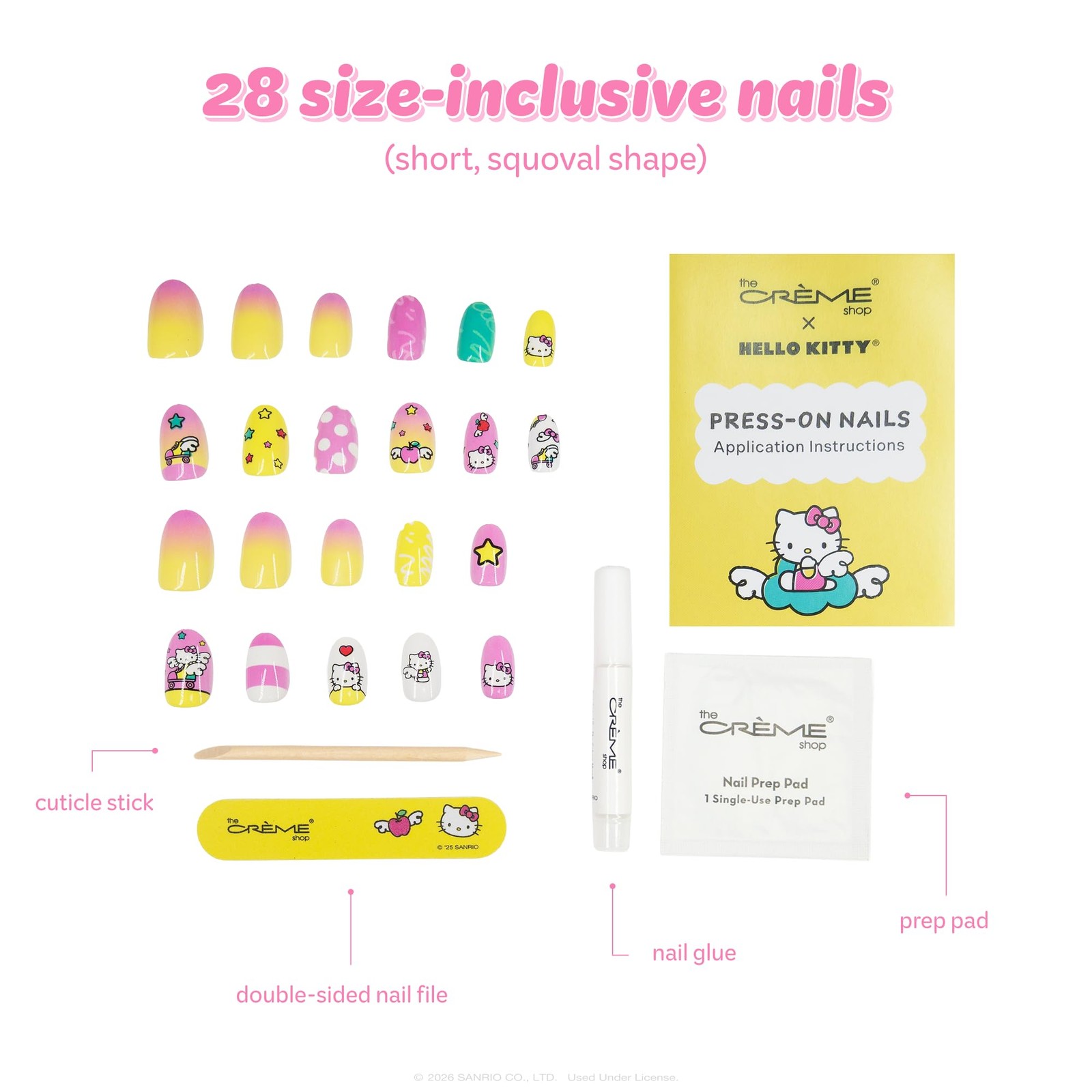 The Crème Shop Hello Kitty Press On Nails, Short Squoval Shape, Sunset Wings