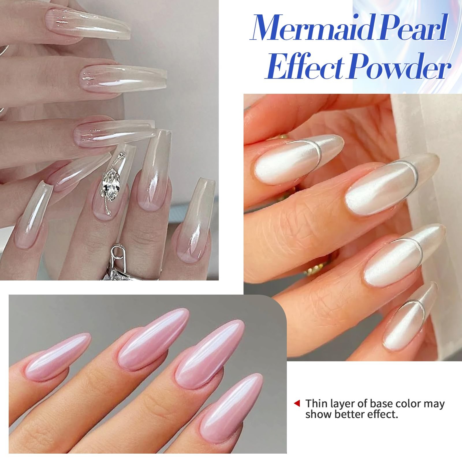 BORN PRETTY Chrome Nail Powder,White Pearl Metallic Mirror Holographic Chrome Po