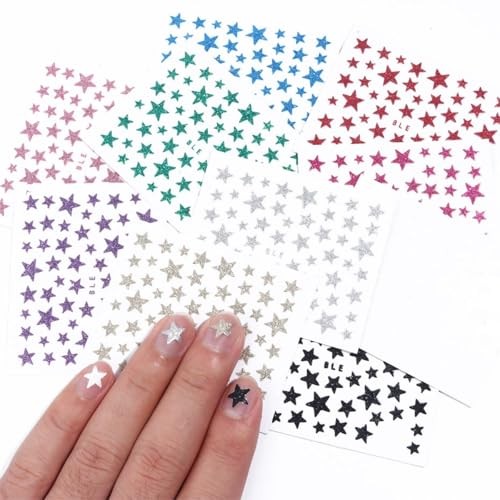 10 Sheets Star Nail Art Stickers 3D Self Adhesive Shinny Glitter Star Style-7