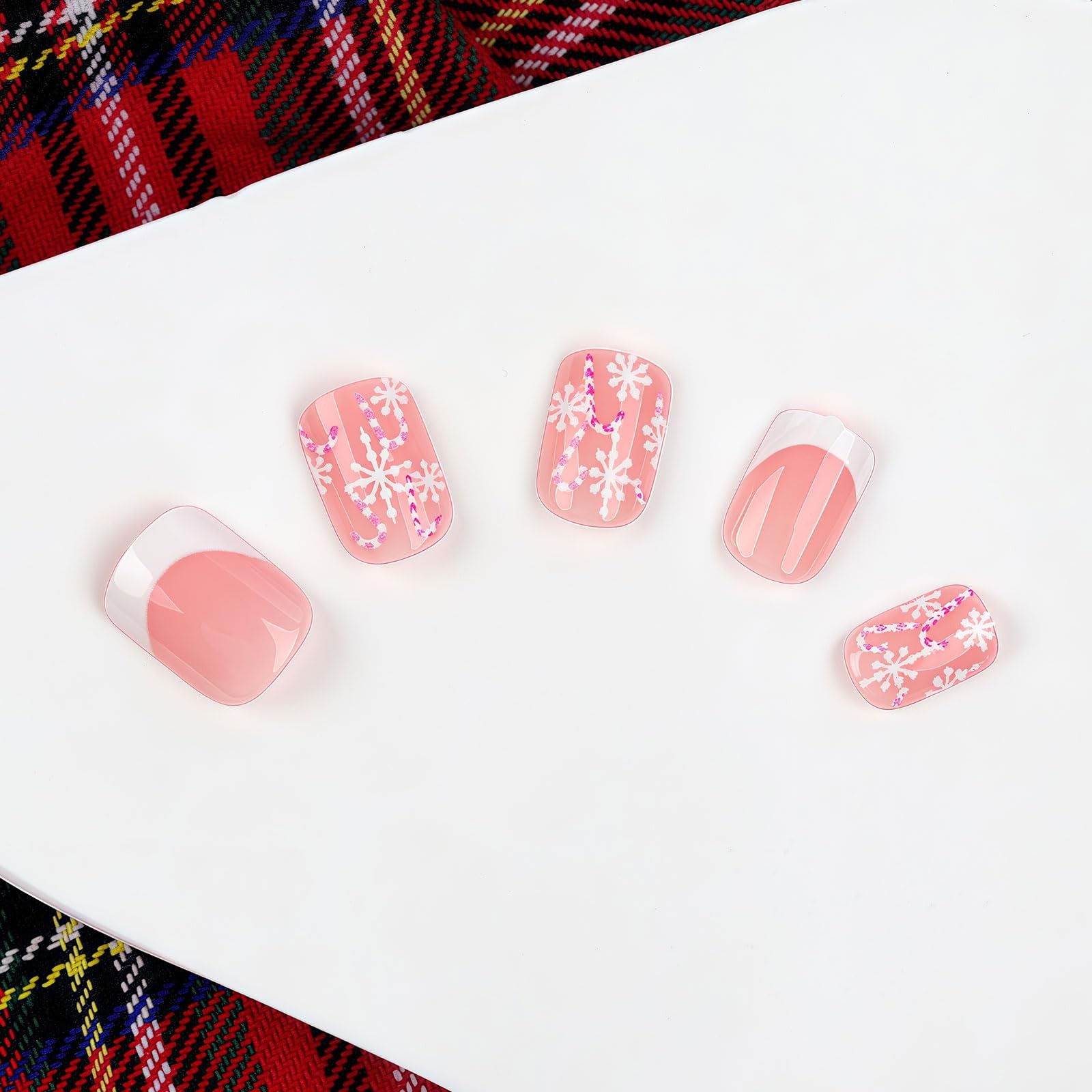 Snowflake Press On Nails Short Square, 24Pcs Snowflake Fake Nails With Candy …